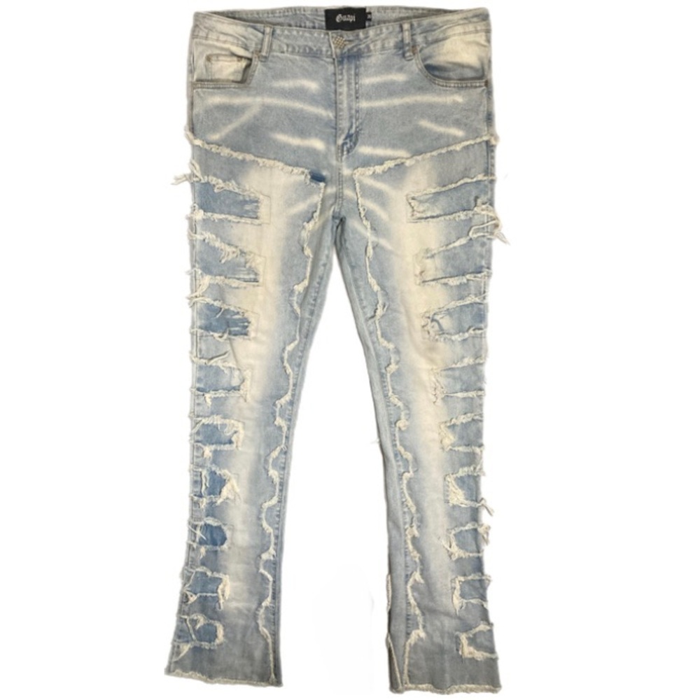 Guapi Jeans Men’s 36x37 Slim Super Stacked Distressed High Rise Blue Celebrity